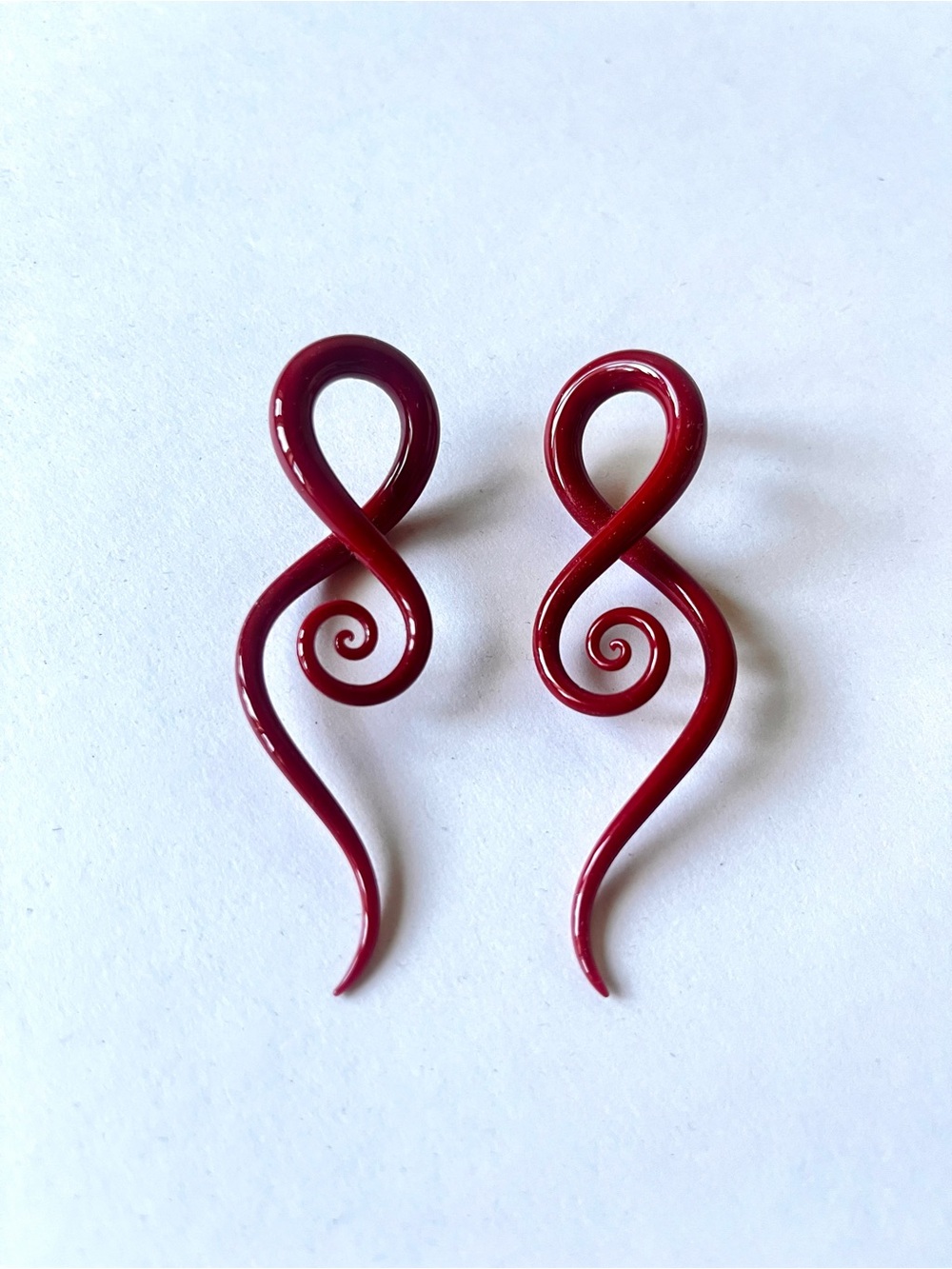 Red Glass Spiral Earring Hangers 4 gauge